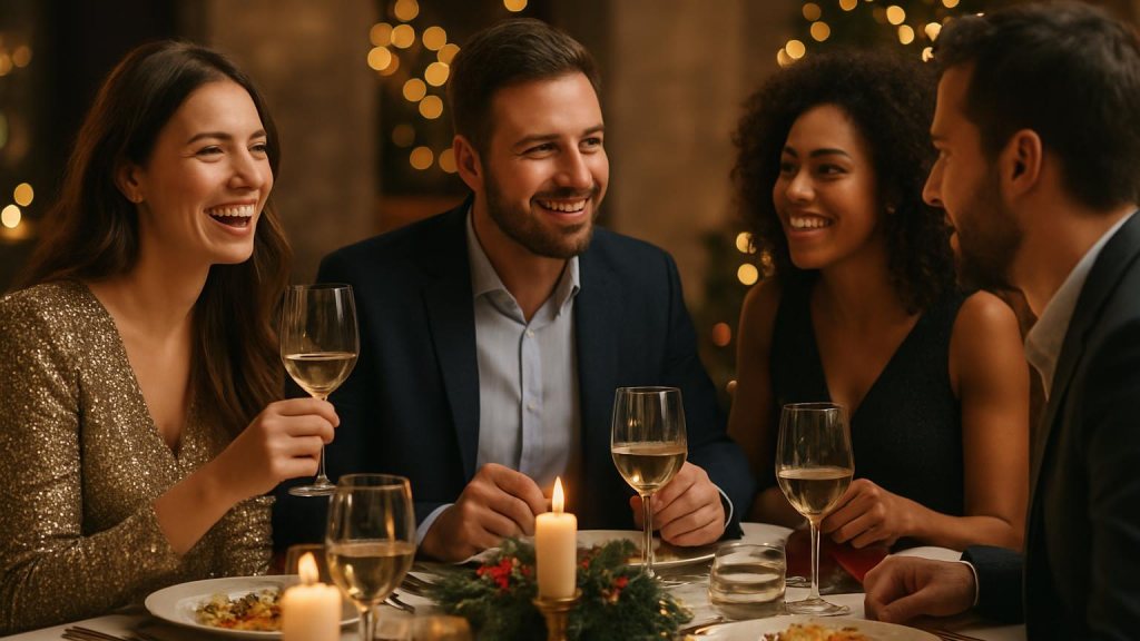 Gruppo di adulti in contesto sociale per Capodanno